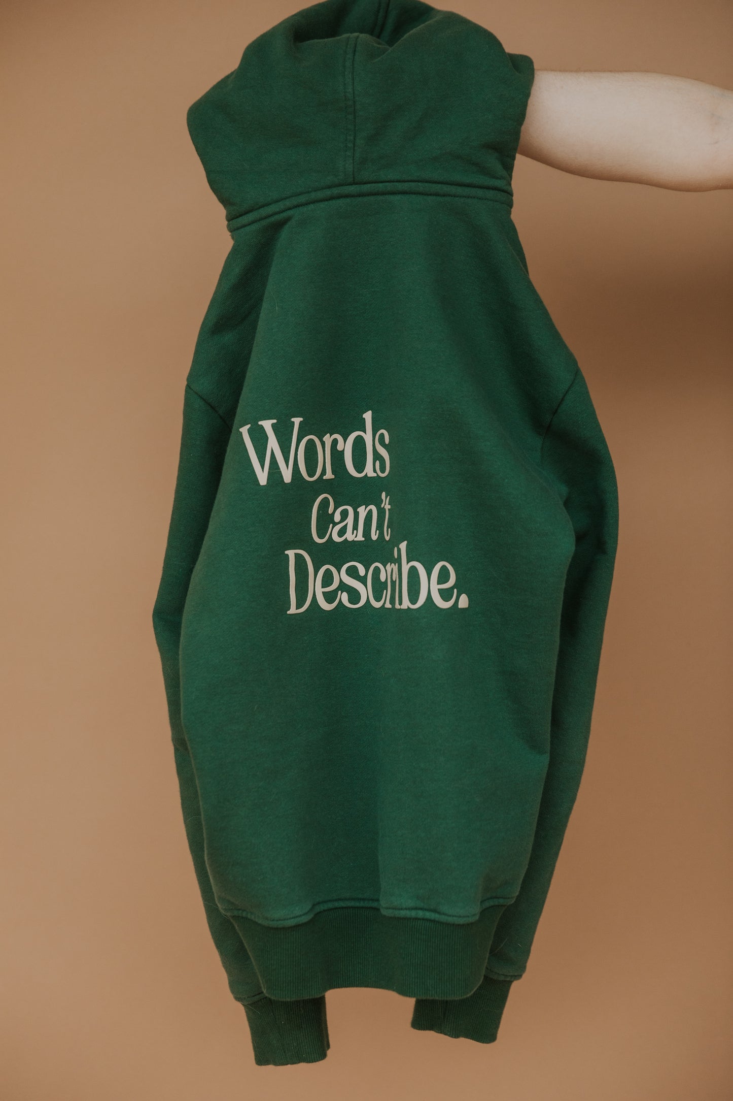 Words Cant Describe Green Hooded Sweatshirt, cozy comfort for anywhere vibes. 